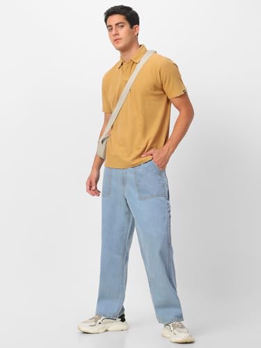Image of Urbano Fashion Men's Loose Mid Rise Baggy Fit Cargo Carpenter Jeans with 6 Pockets Non-Stretchable