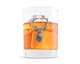 Vagabond House Pewter Elk/Deer Head Double Old Fashion/Bar/Whiskey/Juice/Rocks Deer Head Tumbler Glass Sold as Single 4.5 inch Tall 8 oz