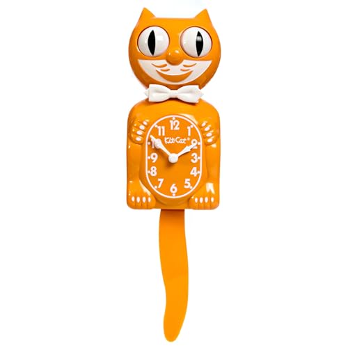 Kit-Cat Clock - Reloj de gato en edición limitada, retro, icónico, ojos y cola móviles, de pared, funciona con pilas, fabricado en EE. UU, decoración de hogar, moderno, regalo único, naranja festiv