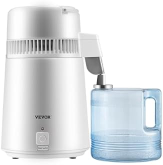 VEVOR Water Distiller, 1.1 Gal Distilled Water Machine, 750W Pure Water Distilling w/BPA Free Plastic Container, Water Distillation Kit w/Button, Countertop Distilled Water Maker for Home, White