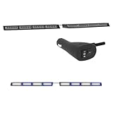 SpeedTech Lights Raptor-X TIR Upper Windshield Interior Split LED Strobe Visor Light Bar Emergency Lights for Vehicles and Police with Cigarette Lighter Plug Controller - Blue/Clear Alternating