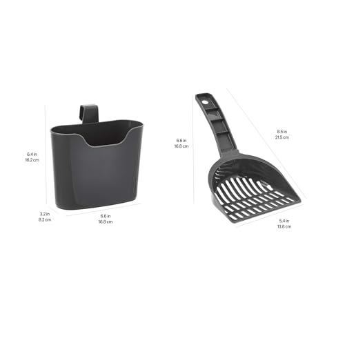 Image of Amazon Basics Durable Cat Litter Scoop with Holder, Hangs on Litter Box, Efficient Scooper