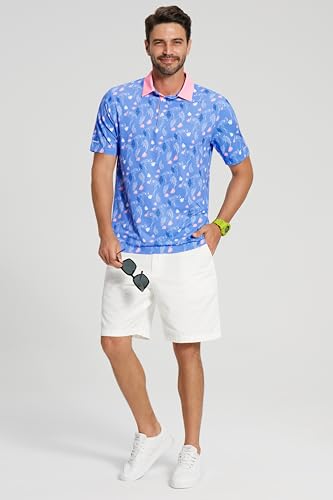 Image of Golf Shirts for Men - Dry Fit Moisture Wicking Short Sleeve Performance Sport Casual Striped Collared Mens Polo Shirt