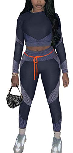Women's 2 Piece Tracksuit Workout Outfits Stretch Leggings Long Sleeve Crop Top Yoga Activewear Set Jumpsuits Grey S