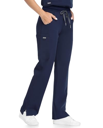 Image of COMENII Scrubs for Women, Knit Yoga Waistband Straight Leg Cargo Pants, Classic Fit Womens Scrubs Pants