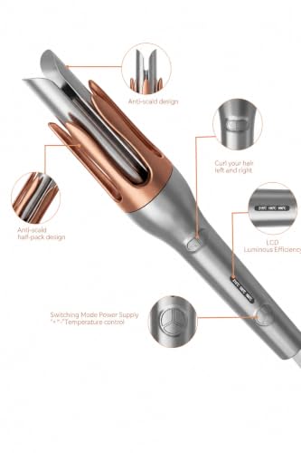 Image of Automatic Hair Curler for Women | One Touch Curling Iron with Ceramic Barrel | Adjustable Temperature 160-215C | Anti-Scald & 360 Swivel Cord | Easy Salon Style Curls for All Hair Types
