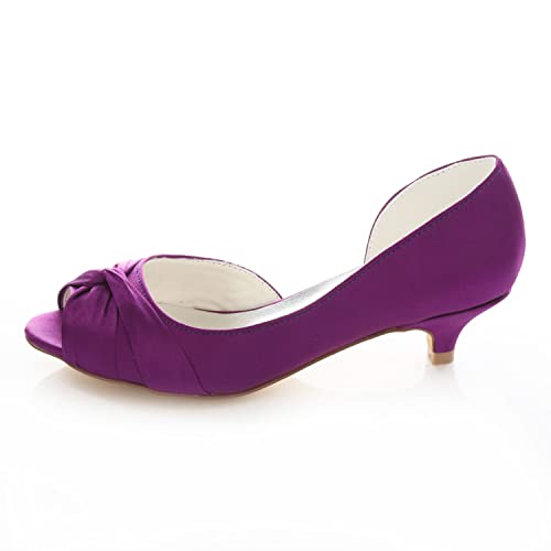 Emily Bridal Silk Wedding Shoes Peep Toe Kitten Heel Bridal Pumps Women's Purple Elegant Pleated Evening Shoes2