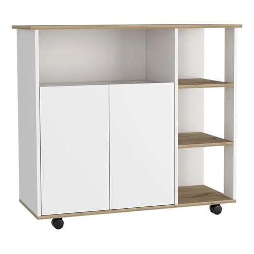 FM FURNITURE Serbia Wood Kitchen Island with 4 Open Shelves