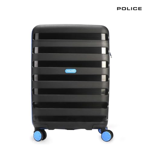 Image of Police Primex Bi-Color Trolley Bag 20 Inch | Hard PP Check-in Suitcase with TSA Lock & 8 Spinner Wheels | Lightweight Travel Luggage for Men & Women | Black /Blue (Small)