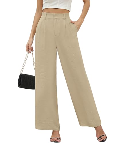 CZYINXIAN Women's Casual High Waisted Pants Wide Leg Pants for Women Dressy(Light Apricot,Large)