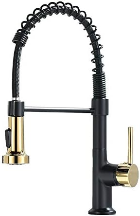 GIMILI Kitchen Faucet with Pull Down Sprayer Commercial Single Handle Lever Spring Kitchen Sink Faucet Matte Black&Gold