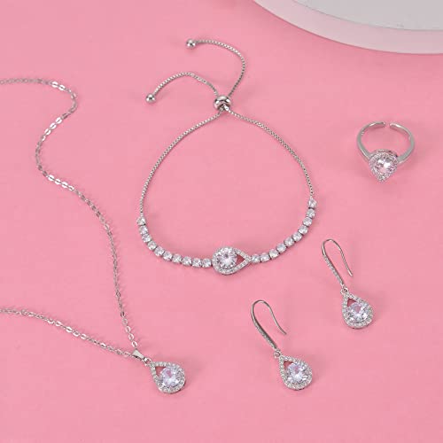 Joyería de boda para novia con collar y pendientes de circonita redonda halo 2