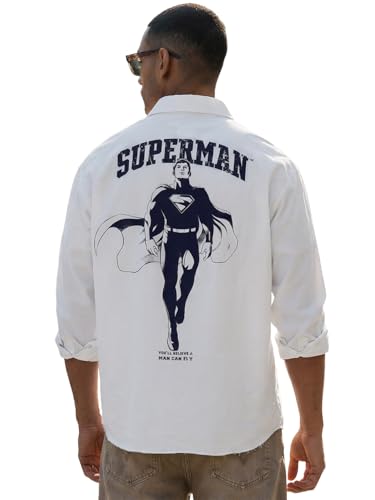 Chemise en sergé pour homme col classique imprimé graphique blanc