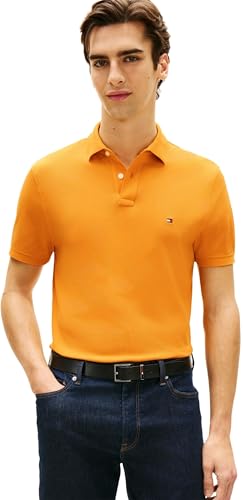 Tommy Hilfiger Uomo Maglietta Polo Maniche Corte 1985 Regular Fit, Arancione (Orange Flash), XL