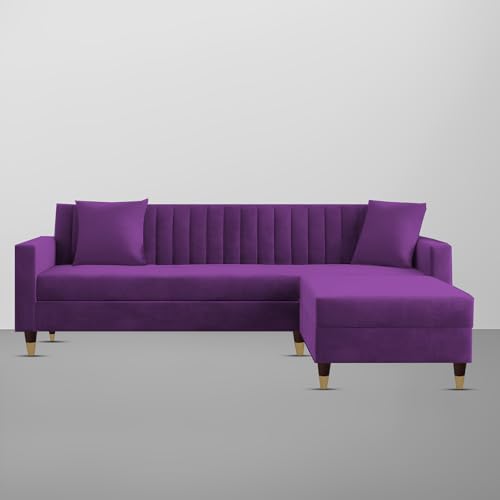 Image of Casaliving Garcia 4 Seater L Shape Convertible Sofa Set for Living Room, 3 Seater & Ottoman Modular Sectional Couch for Small Space (Purple Colour Premium Fabric)