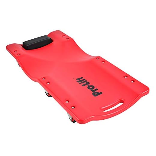 Pro-Lift Mechanic Plastic Creeper 36 Inch - Blow Molded Ergonomic HDPE Body with Padded Headrest - 300 Lbs Capacity Red