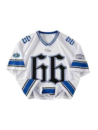 GORGLITTER Men's V Neck Number Graphic Cropped T Shirt Oversized Casual Drop Shoulder Short Sleeve Tee Top