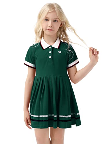 Huanye Girl's Vintage Peter Pan Doll Collar Uniform Button Down Shirt Casual Dress, Green, 9-10 Years #TOP3