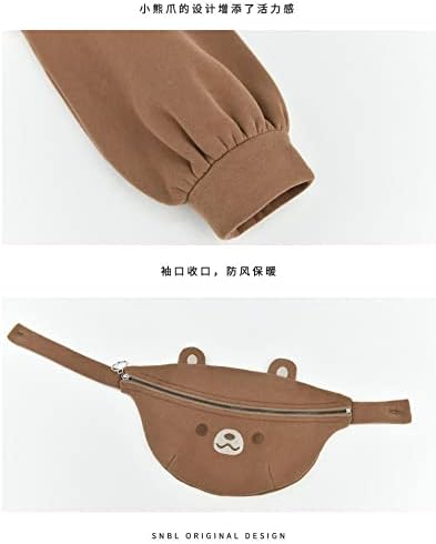 Womens Girls Brown Bear Hoodie Long Sleeve Sweatshirts Cute Pattern Print Kawaii Patchwork Shirts - Image 6