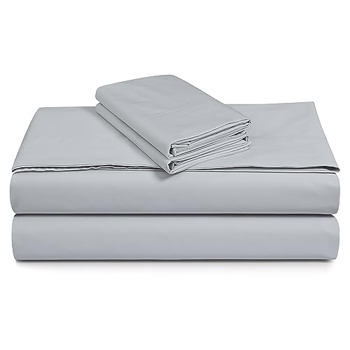 Tribeca Living Cotton Percale King Size Bed Sheet Set, 300 Thread Count, Extra Deep Pockets, Soft Grey - Image 4