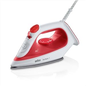 Braun Dampfbügeleisen TexStyle 1 SI1019RD, Bügeleisen, Antihaftbeschichtete Bügelsohle, 120 g/min Dampfstoß, Leitungswassergeeignet, schnelles Aufheizen (35 Sek.), 220 ml, 1.900 Watt, Rot
