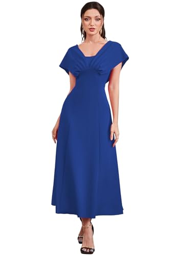 Image of Shasmi Women's & Girl's Solid A-Line Maxi Dress | V-Neck Pleated Bodice | Cap Batwing Sleeves | Fit & Flare Evening Gown (Dress 274)