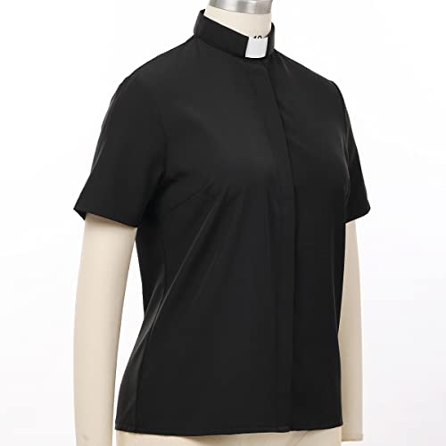 BLESSUME Women Clergy Tab Collared Shirt Long/Short Sleeve Button-Down Blouse3
