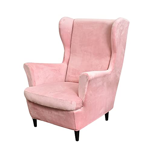 Pendejato Wing Chair Slipcovers, 2 Piece Stretch Wingback Chair Cover Soft Velvet Armchair Covers With Elastic Bottom For Living Room Bedroom (Pink) #TOP19