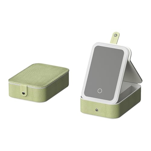 Quzente Beleuchtete Spiegel-Make-up-Box, Reise-Make-up-Etui mit Spiegel,Organisieren Sie Kisten mit Spiegeln - Große Größe mit tragbarer Kosmetikbox mit LED-Licht, Krokodilhaut-Textur für den