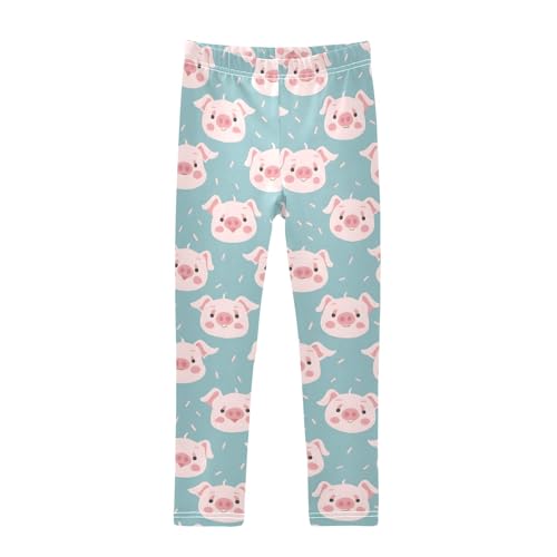 Cute Pig on Blue A Girls Leggings Athletic Pants Tights Stretch Bottom