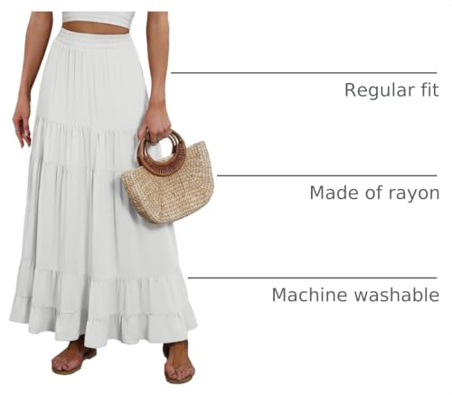 Image of ANRABESS Womens Maxi Skirt Elastic High Waist Swing Tiered A-line Flowy Pleated Boho Beach Vacation Long Skirts