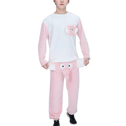 Générique Déguisements Pyjama Éléphant Drôle pour Homme - Combinaison de Nuit en Polaire avec Capuche à Trompe, Vêtement de Nuit Confortable pour Hommes Fêtes...