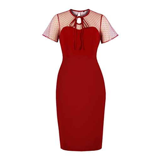 Wellwits Vestido de lápiz vintage de cóctel de malla con agujero de cerradura para mujer, Vino, 44-46 Cover