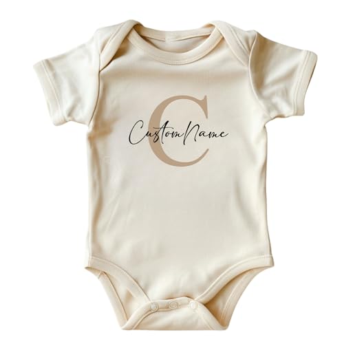 Personalized Baby Name Onesie® • Custom Letter Bodysuit • Natural Color Baby Clothing • Baby Announcement Gift • Printed in USA