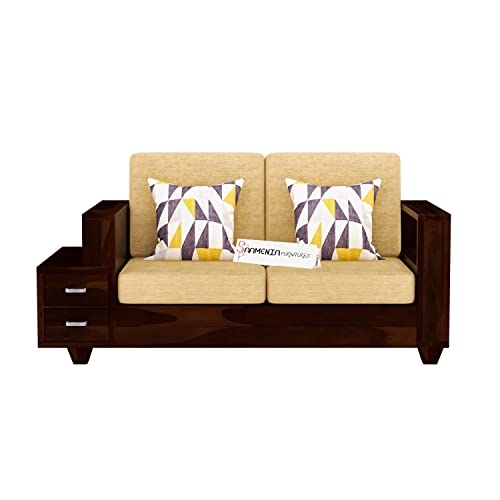 Image of Sheesham Wood 6 Seater Sofa Set with 2 Drawer Storage | 3+2+1 Wooden Sofa Set Furniture for Living Room Home Office (Walnut)