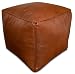 Produktbild See the Good Quadratischer Leder Pouf - Handgefertigt - gefüllt geliefert - Ottoman, Sitzsack, Fußhocker (Karamellbraun)