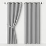 AMEHA Blackout Eyelet Curtains for Bedroom Light Grey Black Out Curtains Thermal Insulated Ring Top Window Treatment Curtain 46 X 54 Inch 2 Panels Tiebacks…