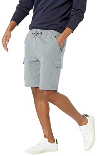Amazon Essentials Men's Fleece Cargo Shorts, Light Grey Heather, Large