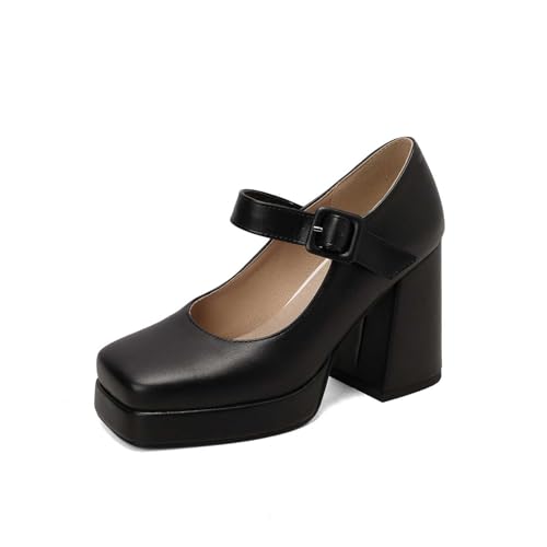Mary Janes - Zapatos de baile para mujer, con hebilla, tacones altos, plataforma, retro, sandalias para bodas, fiestas, bombas de baile, para noche, bodas, tacones altos, zapatos de tacón alto, Negro