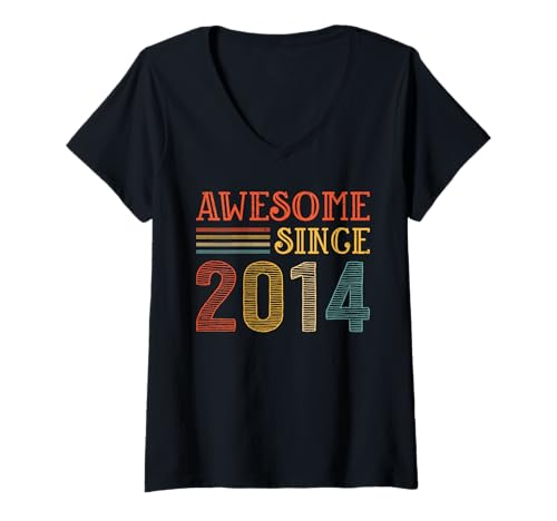 Donna Awesome Since 2014 Classic Birthday Years Vintage 2014 Retro Maglietta con Collo a V