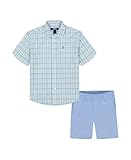 Izod 2-Piece Short Set, Collared Button-Down Shirt, and Performance Shorts Conjunto de Pantalones Cortos, Birdsegg Green, 4 para Niños