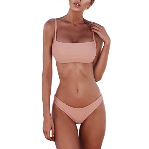 meioro Bikini Set Swimsuits for Women Low Waisted Two Piece Swimwear with Brazilian Push up Top Cheeky Bottom Bathing Suits Pink