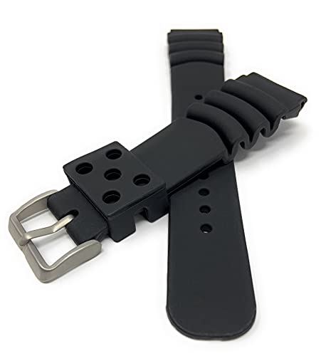 Bandini Mens Rubber Sports Diver Watch Band, Replacement Diver Watch Strap For Seiko Diver Watch Models & Classic Or Smartwatches, Ocean Ripples - Black - 22Mm #TOP4