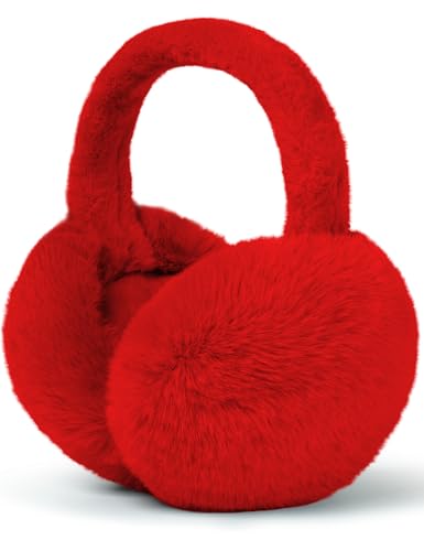 Buauty Ear Muffs Winter Women Men Kids Girls Earmuffs for Women Winter Accessories Ear Covers Cold Weather Running Ear Warmers Headband White Black Cute Fluffy Fuzzy Adjustable Faux Fur Ladies - Red