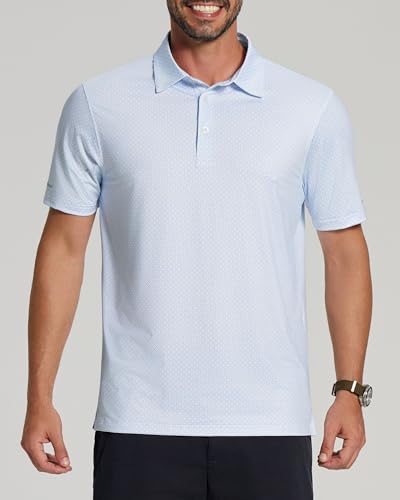 Image of Golf Shirts for Men - Dry Fit Moisture Wicking Short Sleeve Performance Sport Casual Striped Collared Mens Polo Shirt