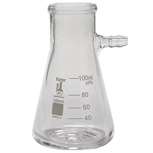 100ml Heavy Wall Filtering Flask, Tubulation, Graduated, Borosilicate 3.3 Glass, Karter Scientific 250L2 (Pack 12)
