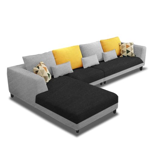 Image of Galib LHS 6 Seater L Shape Sofa Set for Living Room (Black Grey Fabric) Premium Fabric Sofa