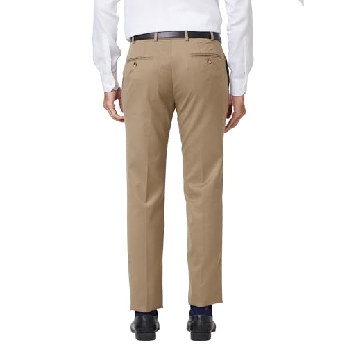 Image of Raymond Men's Poly Viscose Blend Solid Pattern Slim Fit Flat Front Formal Trouser