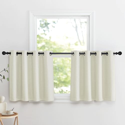 Image of NICETOWN Natural Faux Linen Blackout Curtain Panels 24 inch Long, Thermal Insulated Light Blocking Window Coering Privacy Protect Energy Efficient for Small Windows Bedroom, 52 by 24 inch, 2 PCs