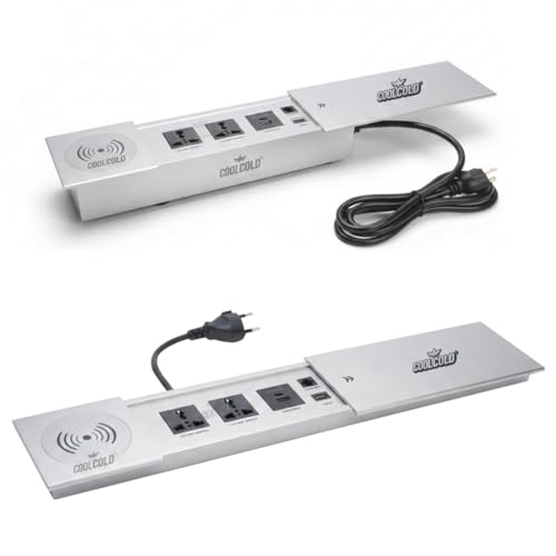 Image of COOLCOLD in-Desk Sliding Power Socket with 15W Wireless Charger Compatible with All Qi Enabled Device, 2 Power Outlets 10Amp, USB Charger A+C 5V 2.1A, HDMI & LAN Ports | Hidden Pop-Up Table Module